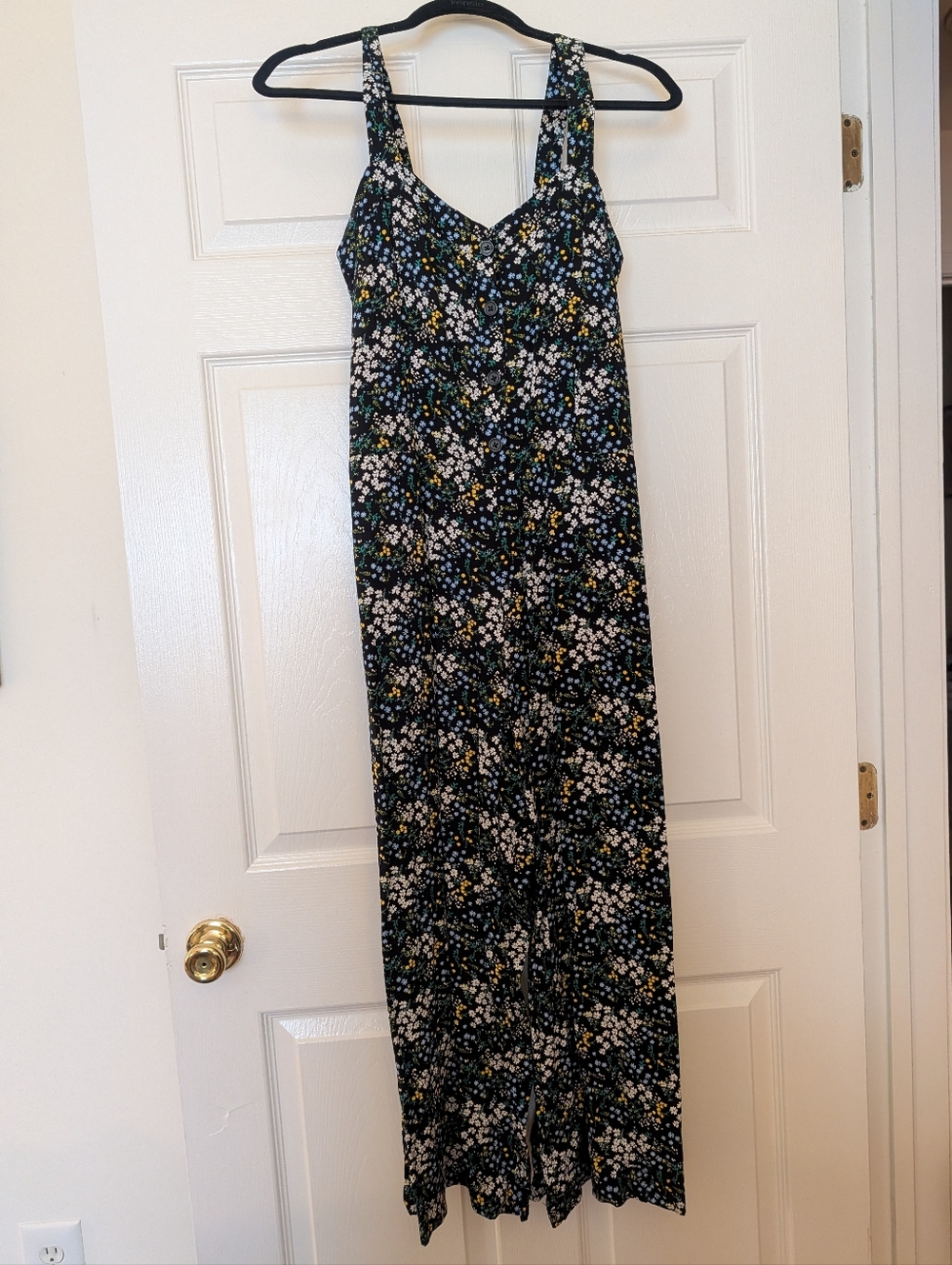 Loft Black Floral Ditsy Smocked Jumpsuit